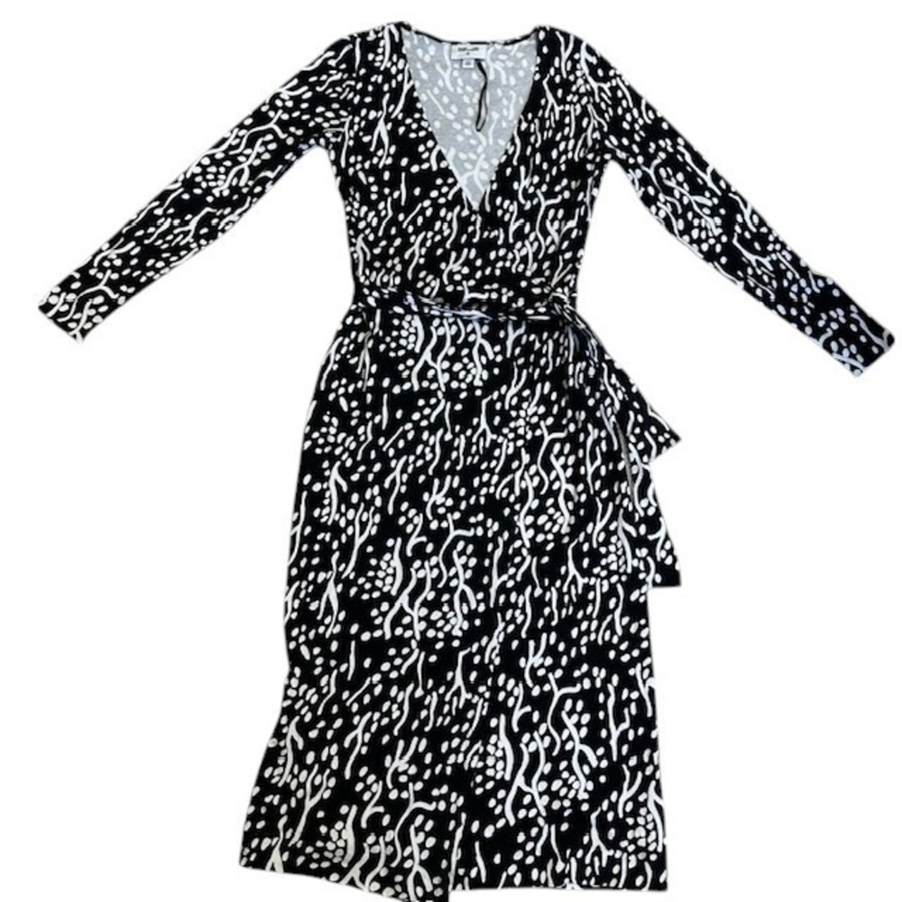 Diane Von Furstenburg (DVF) Target Wrap Dress Black White Print Midi Size XXS - Picture 7 of 15